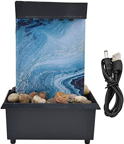 Zimmer-Wasserfallbrunnen, 3 V USB-Marmor-Wasserbrunnen-Ornamente, Brunnen, Schreibtisch-Ornamente, LED-Tischbrunnen mit Steinen für den Heimbürotisch