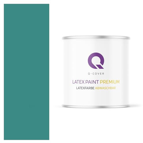 Q-COVER Latexfarbe Abwaschbar 2L (ca.14m2) Dunkeltürkis Farbton Innenfarbe Wandfarbe Deckenfarbe Klasse 2 Mattfarbe Für Allergiker Scheuerfest Geruchlos Frei Von Voc