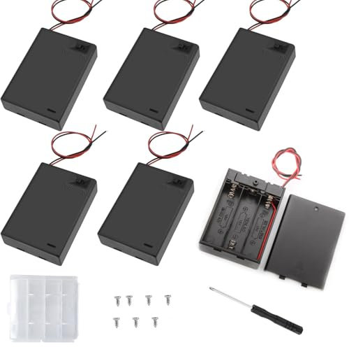 VISSQH 6 pcs AA battery holder with Wire Leads,3 x 1.5V AA Plastic battery holder with ON/Off Switch & Cover + 1 pcs Plastic Battery Storage Box and screws(4.5V)