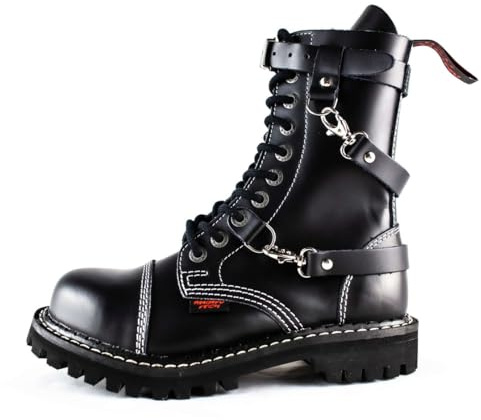 Angry ITCH Chaussures en cuir militaire 10 trous avec embout en acier EU36-48, Noir , 39 EU