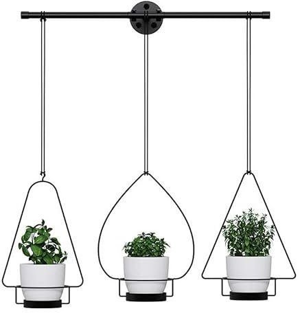 GAOCUNBING Macetas Colgantes, Maceta Colgante para Interiores, Soporte para Plantas, estantes para Plantas, Soporte para Pared de Techo, Varilla Negra, Soporte para Plantas Colgante para Techo