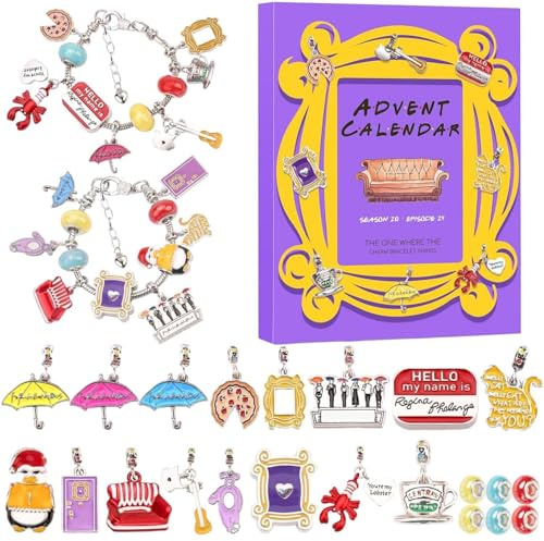 Calendrier De L Avent Bracelet Charm Perlé Friends, Calendrier De L'avent 2024 Fille Bijoux, Calendrier De L'avent Bijoux Fille Enfant 2024 DIYs, Calendrier De Noël Bracelet Fabrication Bijoux