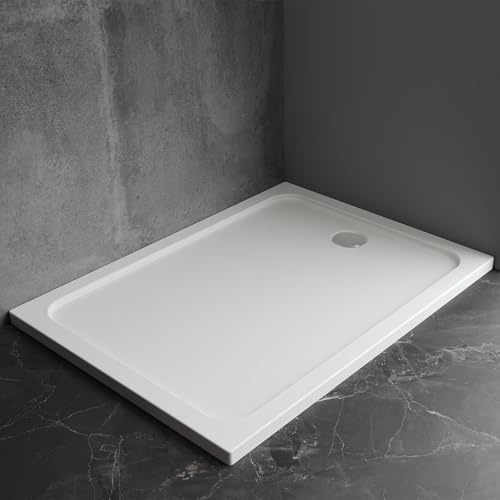 IMPTS Duschwanne 75 x 90 cm Duschtasse Komplett inkl. Ablaufgarnitur | Weiß Rechteckig aus Sanitäracryl, Super Flach für Dusch Duschkabine