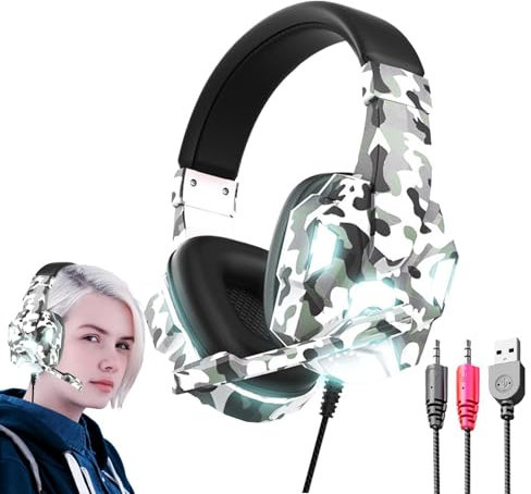 Cuffie da gioco: cuffie portatili cablate e jack da 3,5 mm con microfono con cancellazione del rumore e della luce | per giochi per computer, per ragazzi, ragazze, adolescenti e a