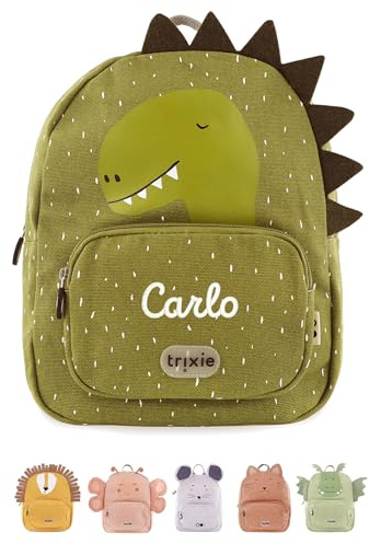 wunderwunsch TRIXIE Kindergartenrucksack, Rucksack für Sportunterricht Schule und Kindergarten, Hort und Krippe, personalisiert mit deinem Wunschnamen (Dino, Klein (5,25 Liter))