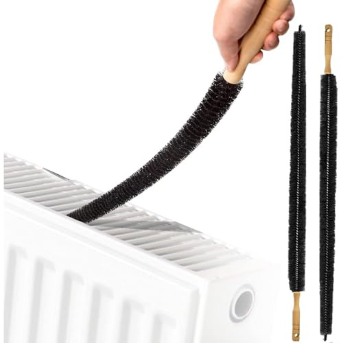 Radiator Cleaner Brush 2 Pack, 75cm Flexible Radiator Duster, Long Radiator Brush with Wooden Handle for Radiator & Dryer Lint & Washing Machine and More