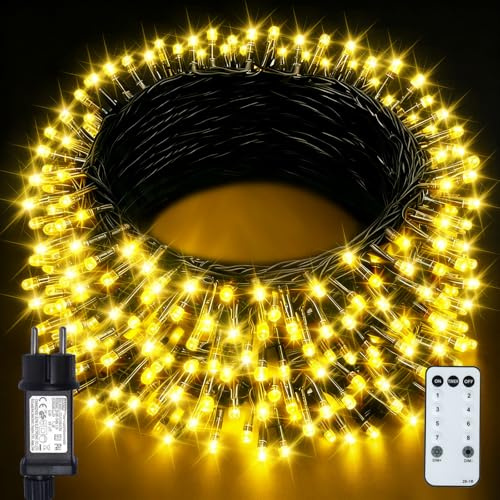 BIUDN 300LED Lichterkette Außen innen Warmweiße,15M Lichterkette Outdoor Strom mit IP44 8 Modi Timer Funktion 4 Helligkeitsstufen,Geeignet für Feiern,Weihnachtsbaum,Zimmereingänge,Gärten usw.