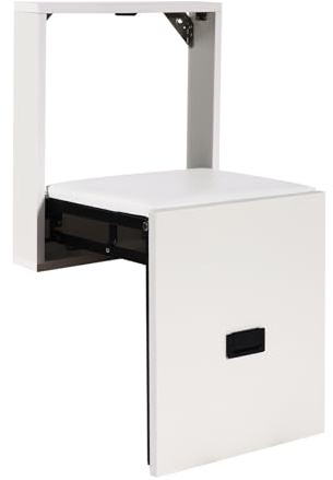 Dokiiovo Faltbarer Wandhocker, 35.5x36.5 cm Klappstuhl zur Wandmontage, Schuhwechselhocker mit PVC Sitzkissen, Ultradünner Klappstuhl für Eingang, Wohnzimmer, Badezimmer (Weiß)