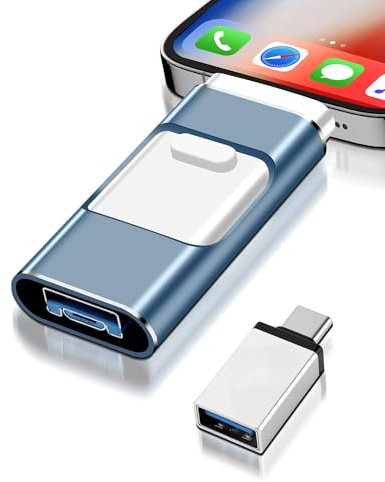 Cle USB 512 Go, 4 en 1 Clé USB C pour i-Phone/i-Pad/Android/PC, Utilisation Immédiate, sans Installation d'Application, Adaptée au Stockage de Photos et de Vidéos,Bleu(512GB)