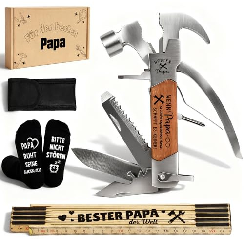 Giftota Bester Papa Geschenkset - Vatertagsgeschenke für Papa mit Zollstock 13-in-1 Multitool Socken Werkzeugaufbewahrungstasche - Kreative Geburtstagsgeschenk für Väter Männer Handwerker Freund