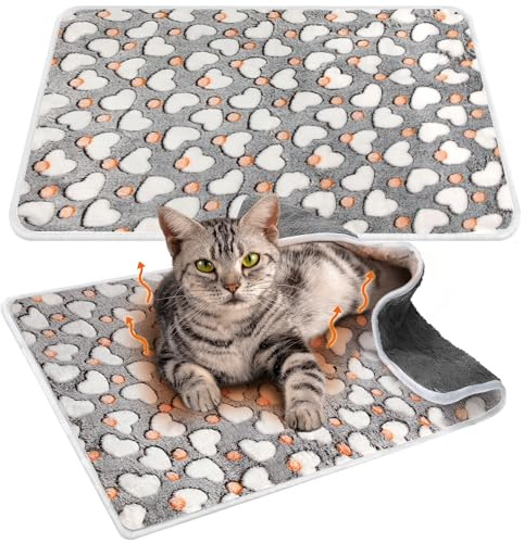 Clysee 2 Pcs Self Warming Cat Bed Heating Dog Pad Mat, Heart, 24 x 18
