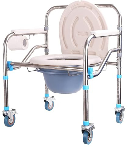 Silla de inodoro móvil con ruedas bloqueables, altura ajustable, capacidad de 660 libras para ancianos y discapacitados