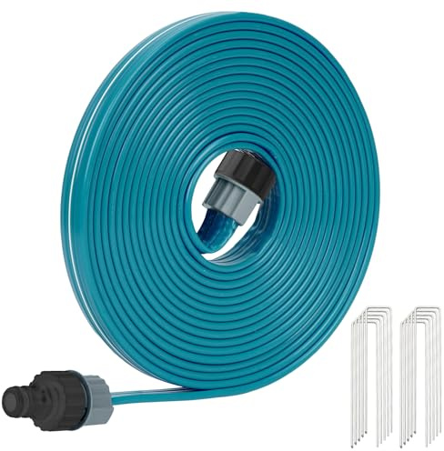 KOBAZ 4.5 m Sprinkler Soaker Hosepipe, Flat Perforated Drip Irrigation Hose with Garden Pegs, Fine Mist Watering Pipe for Lawn, Large Gardens