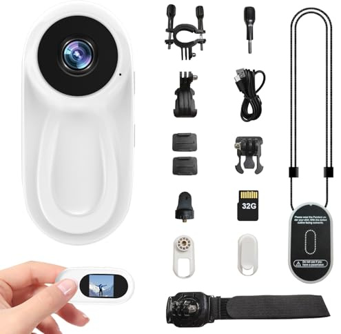 sakalaka Mini POV Action Body Camera Sport for Sport Cycling Pets Travel | 1080P Wearable with 32GB Card Magnetic Lanyard Thumb Hands Free Recording