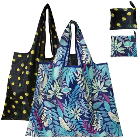 ZXTGBQ 2 Pezzi Grande Borsa Spesa, Shopper Borsa Pieghevole, Riutilizzabile Leggero Shopping Bag, Foldable Borse A Mano Portatile, per Shopping, Campeggio, Viaggi