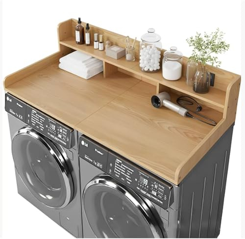 GUAWJRZDP Plan de Travail Pour Lave-linge Et Sèche-linge, Comptoir Pour Lave-linge Avec Rebord, Idéal Pour L'organisation Et Le Rangement de La Buanderie(Natural)