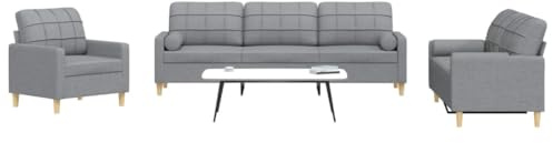 Fangmaliuyun 3-TLG. Sofagarnitur Hellgrau Stoff 226 cm Wohnzimmer Modernes Ecksofa mit Sessel Zweisitzer Dreisitzer Couch für Living Room Bedroom Jugendzimmer