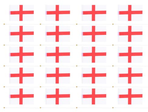 HOMSFOU Lot de 20 Petits Drapeaux Nationaux Anglais Portatifs sur Bâton, Décoration Extérieure pour Fête, Événement Sportif et Supporteurs, Drapeaux Décoratifs Résistants et Légers, Usage