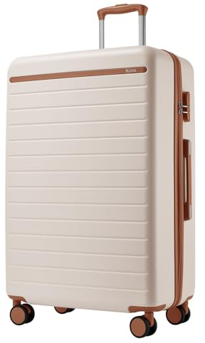KONO Groß Koffer 94L, Leichter Hartschalenkoffer für Familienreise, Creme | Hartschalen-Trolley 76x50x29cm, XL-Koffer mit 4 Doppelrollen, Reisekoffer mit Zahlenschloss - ideal für Internationale Reisen