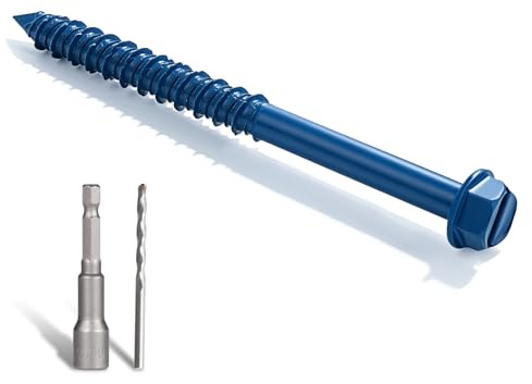 Home DIYer 30Pcs M6.5 x 83mm Blue Hex Flange Head Concrete Screws, Masonry Anchor Screws with Drill Bit, Carbon Steel Diamond Point High-Low Thread for Brick Block Cement DIY Construction