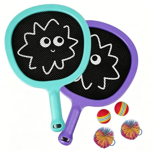 Set de 2 Raquetas para Niños (5-8 Años) – Kit de Bádminton y Tenis de Playa Ultraligero (140g) con Empuñadura Ergonómica, Incluye Pelotas y Bolsa – Ideal Interior, Parque, Playa Jugar en la Playa