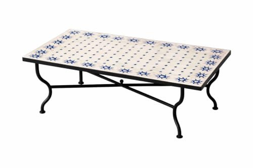 Mesa de mosaico marroquí Soleil Beige Azul 120 x 80 cm, 45 cm de alto