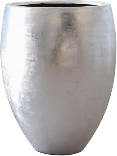 VIVANNO Exklusiver großer Blumenkübel Pflanzkübel Fiberglas Caliso 62 cm Silber Hochglanz