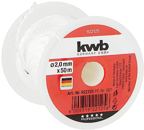 kwb 922125 Corda per muratori 50 metri, bianca, Corda di raddrizzamento per pavimentazione e muratura 2,0 mm, filo a piombo per varie applicazioni, m x