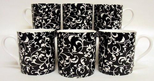 fromeuropewithlove Venetian Mugs Set of 6 Fine Bone China Balmoral Venetian Black Mugs Hand Decorated in the UK Free UK Delivery