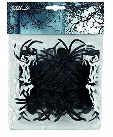 Boland 74466 - Spindlar set, 12 stycken, storlek 7 x 8 cm, svart, åtta ben, krypdjur, tillbehör, dekoration, halloween, temafest, karneval