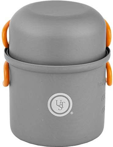 UST Solo Cook Kit con Leggero, Compatto, Senza BPA, Costruzione in Alluminio anodizzato per Campeggio, Escursionismo, Emergenza, solista e Picnic, Grigio/Arancione, Taglia Unica