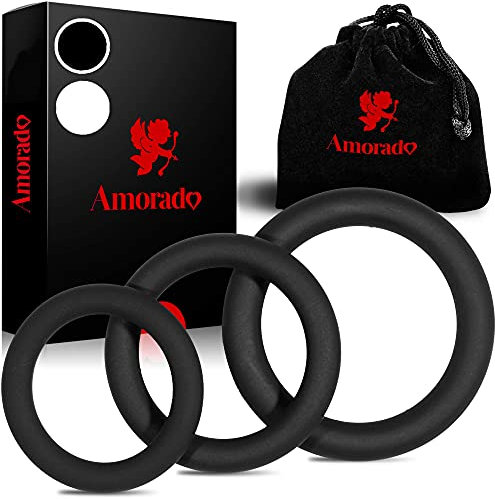 Anello Pene - Sextoy per gli uomini per aumentare la potenza - Set di 3 cockring per un'erezione più lunga e più piena - con sacchetto di velluto (3 dimensioni Nero)