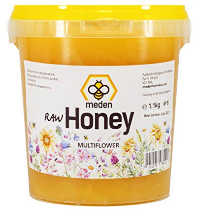 Meden Farm Miel 100 % brut non chauffé non filtré Miel cristallisé Récolte 2021 1,1 kg