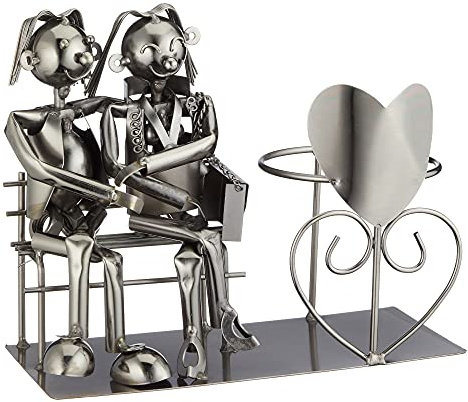 Cepewa Flaschenhalter Hochzeitspaar aus Metall Liebespaar Hochzeitsgeschenk für Flaschen Größe ca. 19,5 cm