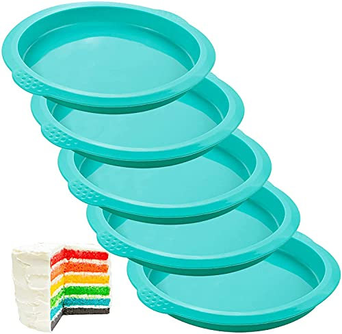 webake Silikon Kuchenform Set Runde Schichtkuchen Backform 5 Stück 15 cm Silikonbackform Antihaftbeschichtung Backformen Pfanne Pizza Schimmel