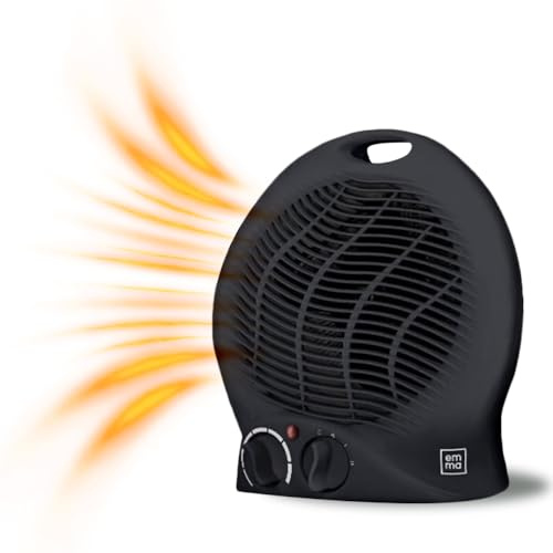 HOME GOODS Calefactor Eléctrico 2000W Bajo Consumo, Termoventilador con 2 Niveles de Potencia, Protección Antivuelco y contra Sobrecalentamiento, Calefactor Portátil,Termostato Regulable (Negro)