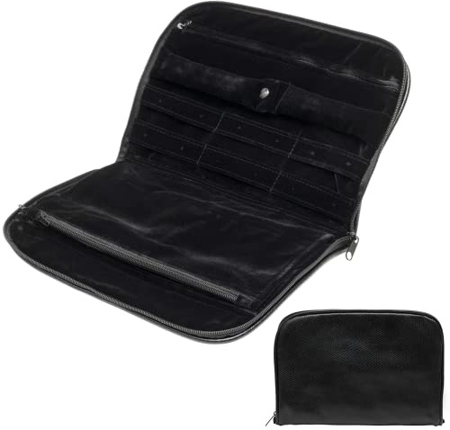 Edle Reise-Schmucktasche – kompakter Schmuck-Organizer mit Reißverschluss und Tasche – Reise-Schmuck-Organizer (groß), Schwarz