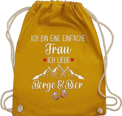 Turnbeutel Rucksack - Skiurlaub Apres Ski - Ich bin eine einfache Frau, Ich liebe Berge und Bier - Unisize - Senfgelb - bergsteiger geschenke typisch frau bag skifahrer rucksäcke skioutfit beutel