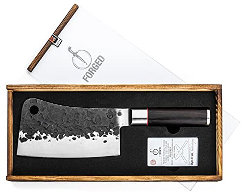 Forged Sebra hackkniv kinesisk kockkniv 17,5 cm, handgjord, i trälåda