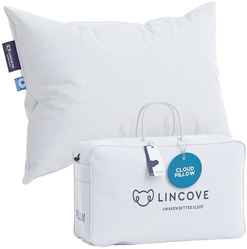 Lincove Cloud Natural Canadian Down Pillow, White Luxury Sleeping Pillow - 625 Fill Power, 500 Thread Count Cotton Shell, Made in Canada, Queen - Medium, 1 Pack