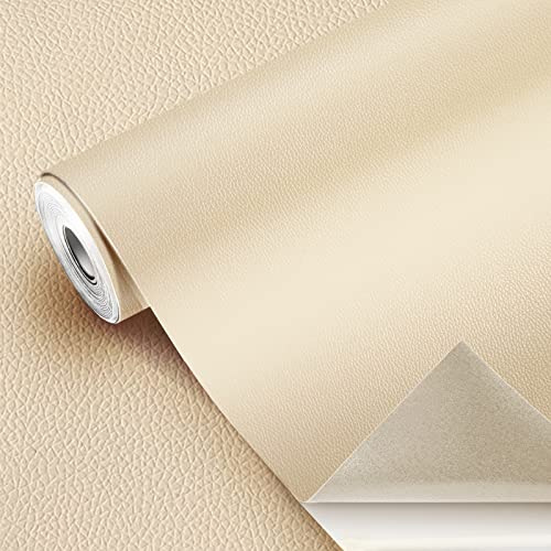 GELAISI 20 * 200cm Selbstklebende PU Leder Reparatur Tapen,PVC Lederfolie,Kunstleder Rindsleder Optik, ​Dekofolie,Möbelfolie Tapeten für Innenräumen,Schrank,Ledertaschen,Autositzen,Sofa（Beige）