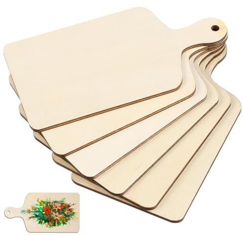 Cabilock 6 pezzi Mini tagliere in legno con manico, 12x6 cm Tagliere in legno Piccolo e da cucina e da cucina in per fai da te Graffiti Casa a a