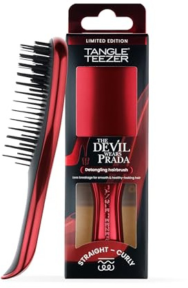 The Devil Wears Prada and Tangle Teezer The Ultimate Detangler™ Mini Cepillo para pelo – Cepillo desenredante para cabellos lisos a rizados –Tamaño viaje - Acabado rojo metálico en edición limitada