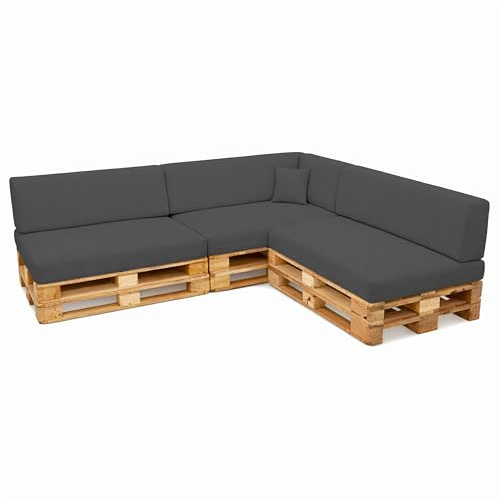POKAR Set de 8 Coussins pour Palettes Euro Imperméable: 3X Assise 120x80cm + 3X Dossier 120x40cm + 1x Dossier 60x40cm + 1x Coussin 40x40cm, Canapé de Jardin, sans Palette, Anthracite