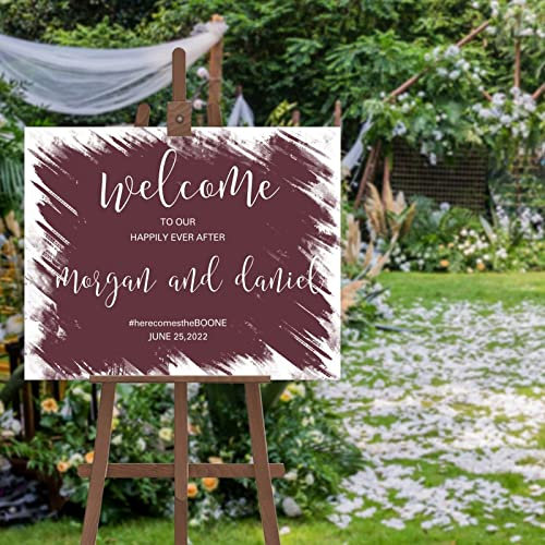 Panneau de bienvenue de mariage simple personnalisable, panneau de cérémonie de mariage, fabriqué sur mesure, n'importe quel nom Bienvenue à notre panneau de mariage/réception 50,8 x 76,2 cm