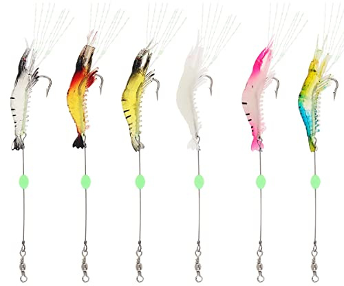 OriGlam 6pcs Saltwater Shrimp Fishing Lures, Fishing Shrimp Lures Luminous Silicone Soft Bait for Freshwater Saltwater