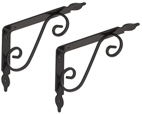 BRESKO Regalwinkel Regalhalter Regalträger Regalkonsole Wandträger Wandkonsole Wandregal Antik 2 Stück (Schwarz, 190x140 mm)