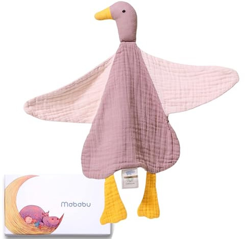 Mababu Schmusetuch Baby Musselin – Bio-Baumwolle & Oeko-TEX® – Kuscheltier Ente – Geschenk zur Geburt, 4-lagig, extra weich, für Neugeborene, Jungen & Mädchen, waschbar, als Schnuffeltuch