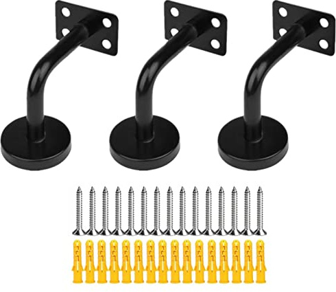 KMERCE 3pcs Handlaufträger, Halterung für Handlauf Schwarz, handlaufhalter aus Edelstahl, Handlauf Wandhalter Zubehör für Wandbefestigungen, Stützung, Holz Geländer, mit Anschluss flach, 60*80mm