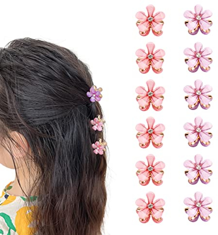 IUDWCG 12 Pcs Mini-Perlen-Haarspangen, kleine Haarspangen Blumen-Haarspangen Damen-Mädchen-Haar-Accessoires Niedliche Mini-Haarspangen Foto täglich Party Hochzeit Haarspangen (Rosa und Lila)
